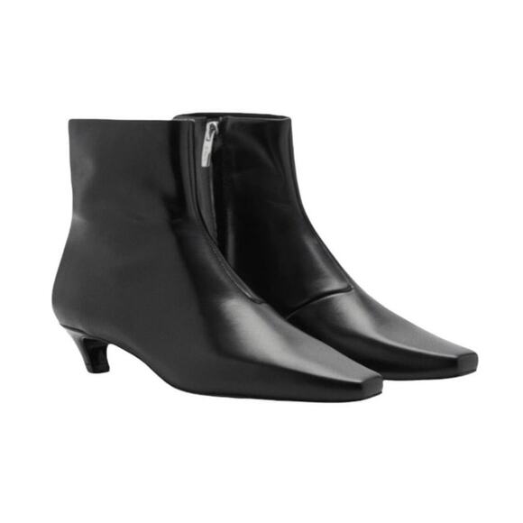 Mango MNG Square Toe Kitten Heel Leather Boots Black Size 39/ US 8.5 - Picture 3 of 13